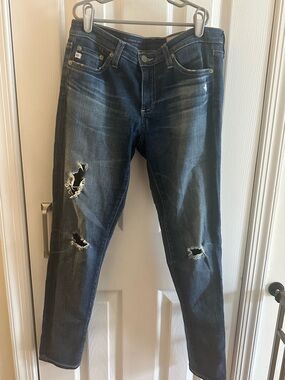AG Distressed Medium Blue Skinny Jeans